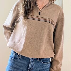 Vintage Eddie Bauer Striped Cashmere Collared Quarter Zip Sweater In Tan